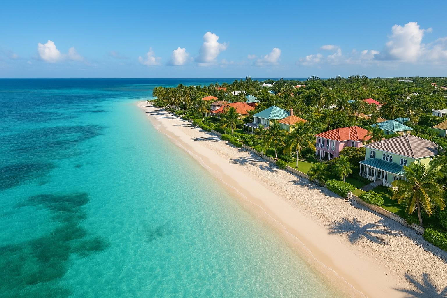 Aerial coastal view of New Providence, Nassau, Bahamas